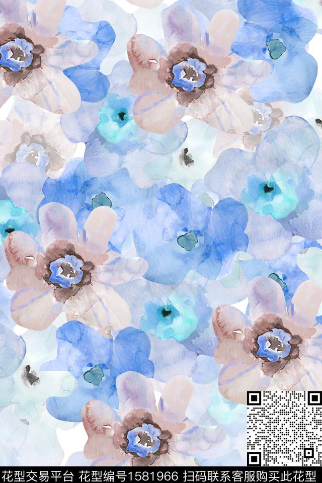 花卉水彩花卉满版散花数码印花华亿平台下载（图片编号: 1581966） - 瓦栏（Walan）