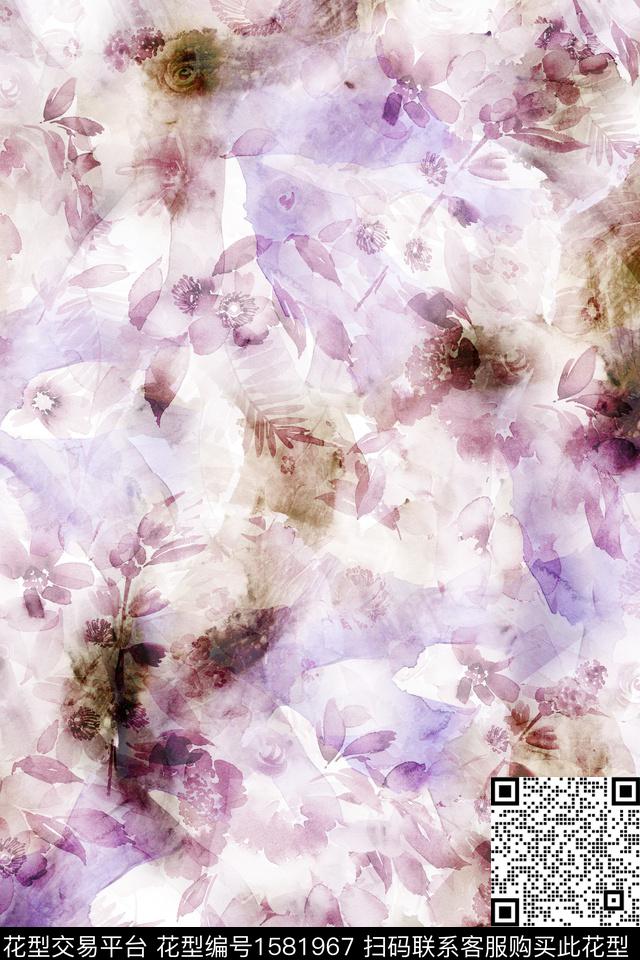 花卉抽象水彩花卉数码印花华亿平台下载（图片编号: 1581967） - 瓦栏（Walan）