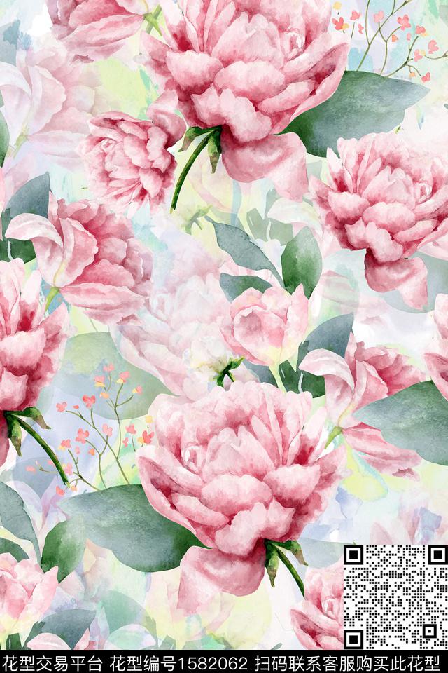 水彩花卉影花花卉数码印花华亿平台下载（图片编号: 1582062） - 瓦栏（Walan）