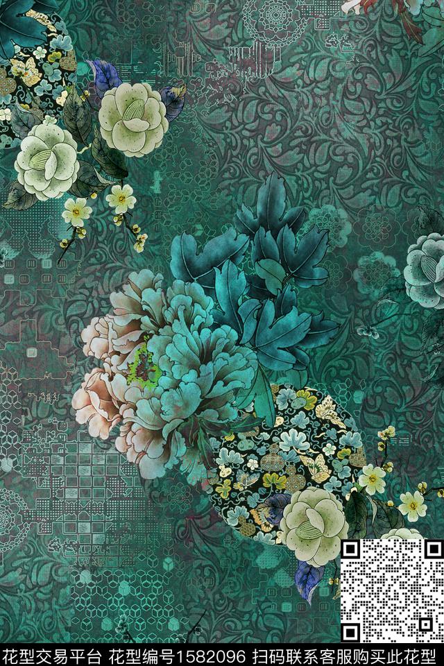 中国风大花中老年数码印花华亿平台下载（图片编号: 1582096） - 瓦栏（Walan）