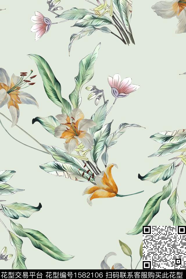 花卉清爽花卉跳接数码印花华亿平台下载（图片编号: 1582106） - 瓦栏（Walan）