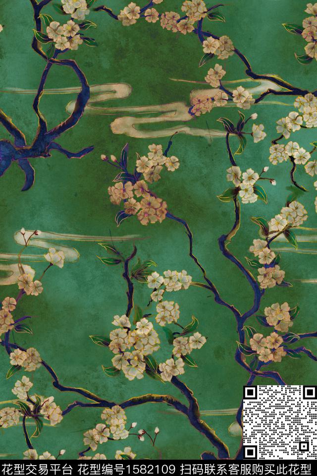 国画手绘花卉香云纱数码印花华亿平台下载（图片编号: 1582109） - 瓦栏（Walan）