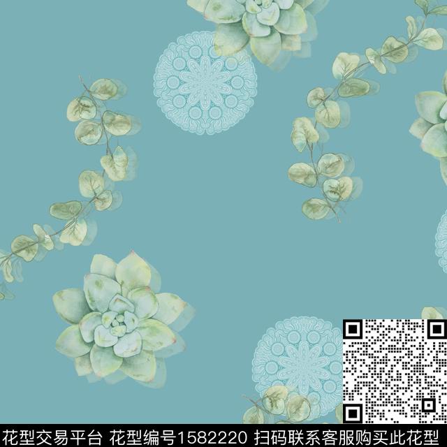 民族纹样多肉绿植树叶数码印花华亿平台下载（图片编号: 1582220） - 瓦栏（Walan）
