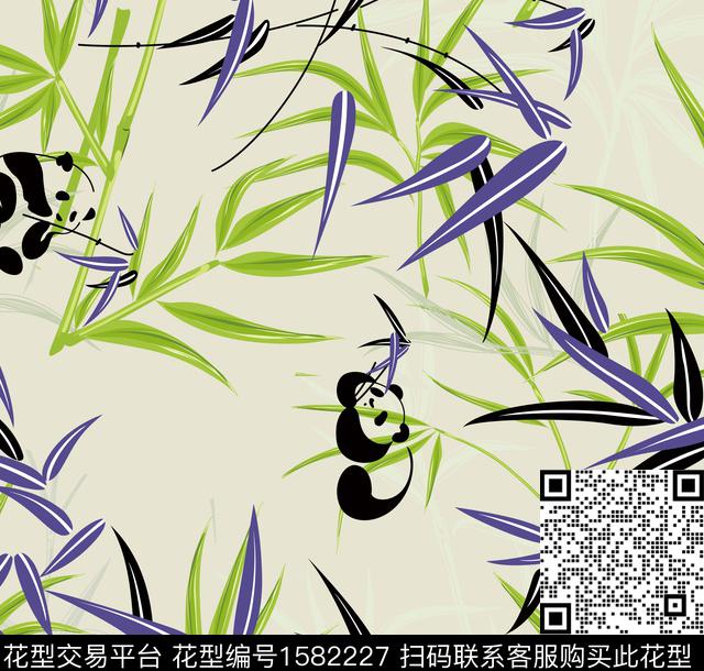 竹叶竹子熊猫数码印花华亿平台下载（图片编号: 1582227） - 瓦栏（Walan）