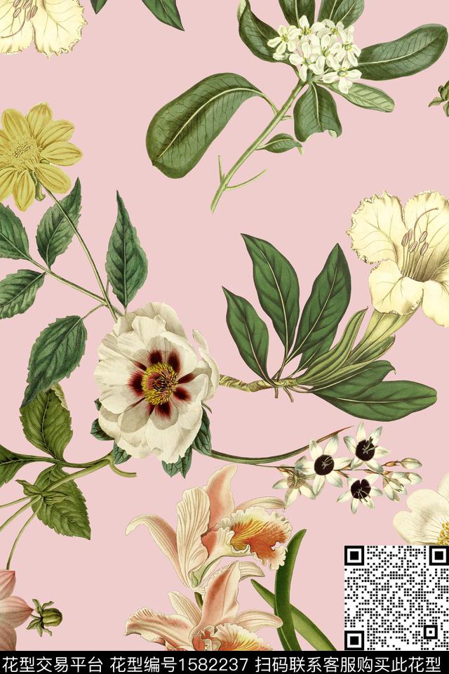 植物花卉清爽花卉数码印花华亿平台下载（图片编号: 1582237） - 瓦栏（Walan）