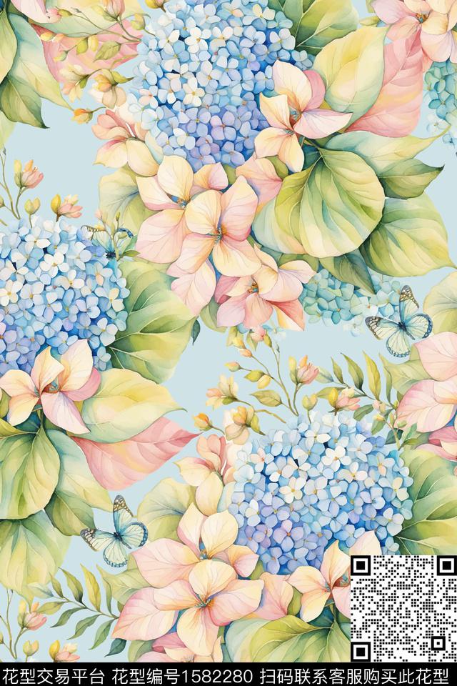 花卉女装绣球花数码印花华亿平台下载（图片编号: 1582280） - 瓦栏（Walan）
