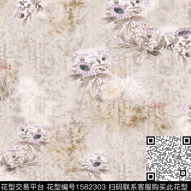 花卉抽象底纹数码印花华亿平台下载（图片编号: 1582303） - 瓦栏（Walan）