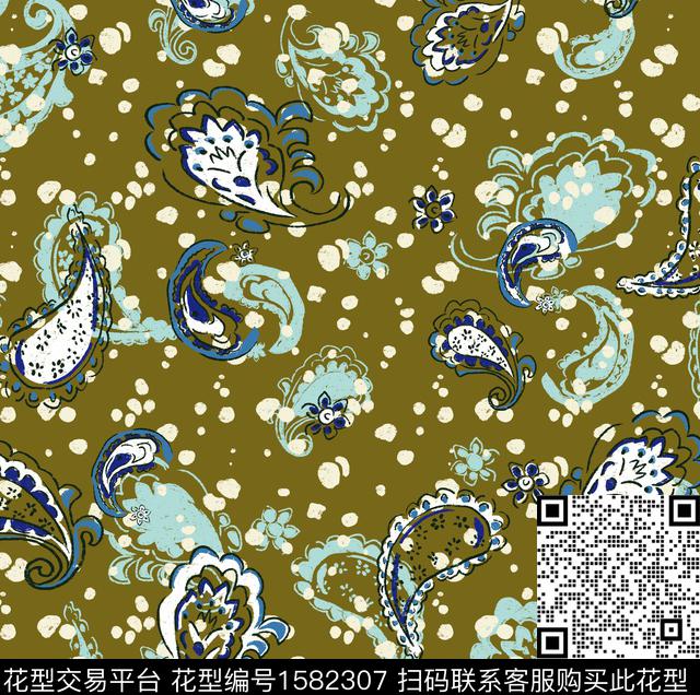 民族风佩斯利斑点数码印花华亿平台下载（图片编号: 1582307） - 瓦栏（Walan）