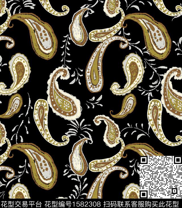 民族风佩斯利黑底数码印花华亿平台下载（图片编号: 1582308） - 瓦栏（Walan）