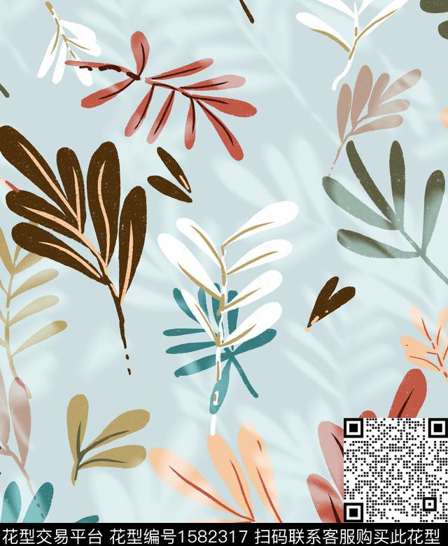 叶子模糊剪影数码印花华亿平台下载（图片编号: 1582317） - 瓦栏（Walan）