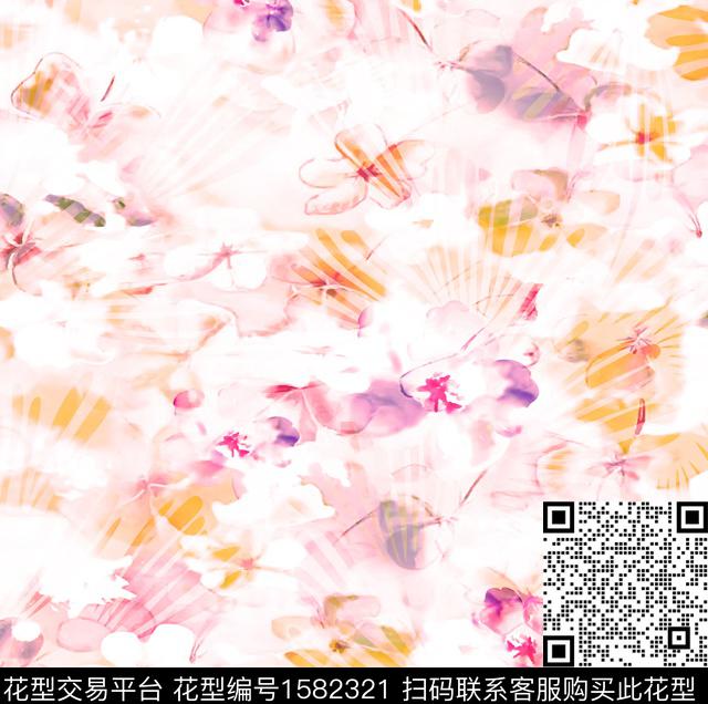 水彩抽象花卉数码印花华亿平台下载（图片编号: 1582321） - 瓦栏（Walan）