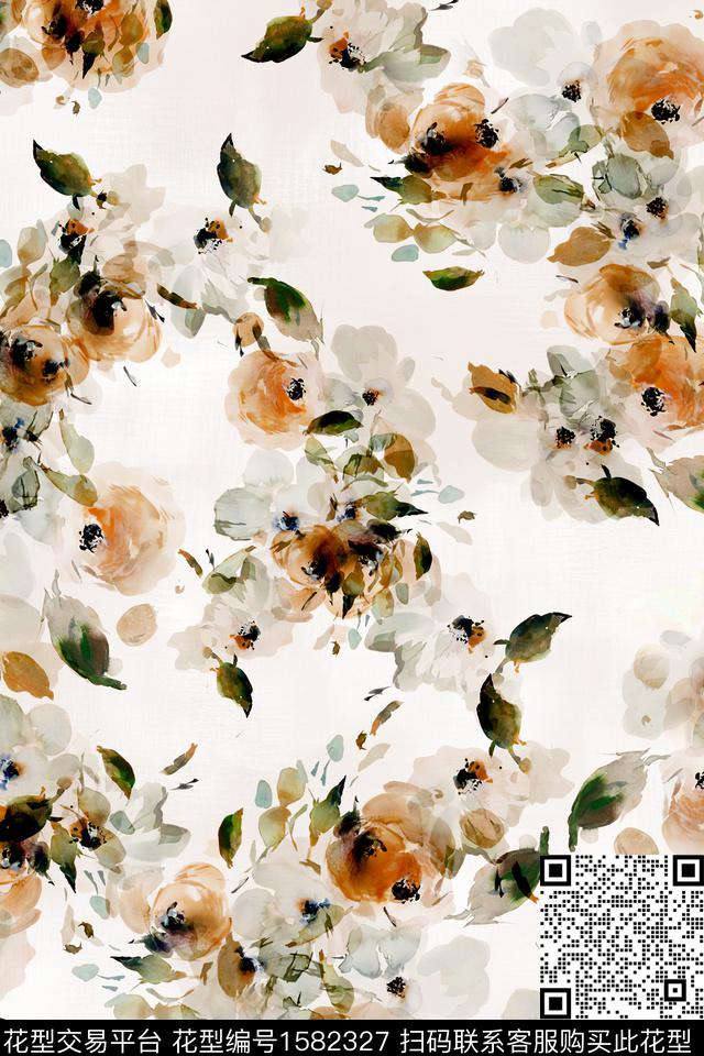 花卉水彩花卉影花数码印花华亿平台下载（图片编号: 1582327） - 瓦栏（Walan）