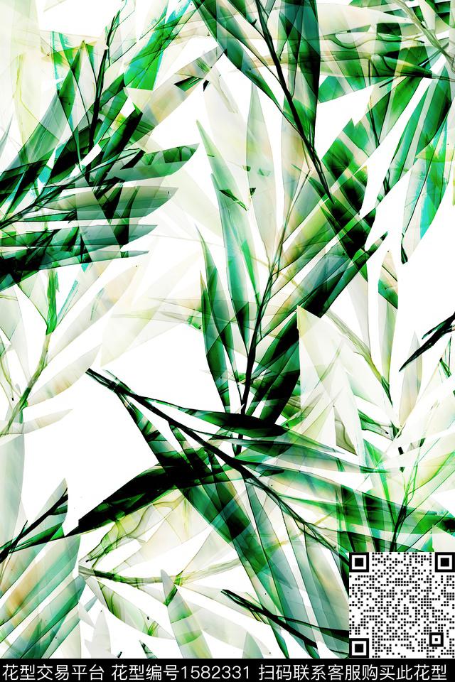 渐变热带叶子绿植树叶数码印花华亿平台下载（图片编号: 1582331） - 瓦栏（Walan）