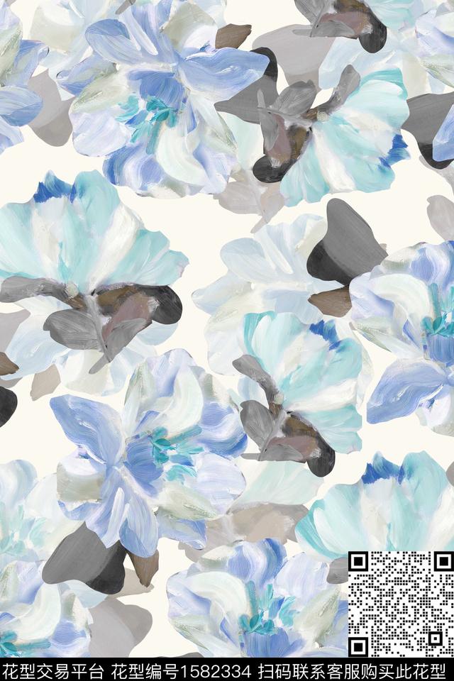 花卉油画华亿平台笔触数码印花华亿平台下载（图片编号: 1582334） - 瓦栏（Walan）