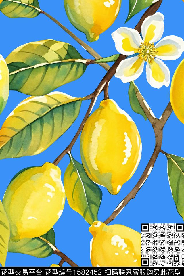 水彩柠檬花卉数码印花华亿平台下载（图片编号: 1582452） - 瓦栏（Walan）
