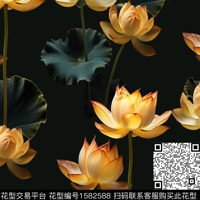 荷花中老年中国风数码印花华亿平台下载（图片编号: 1582588） - 瓦栏（Walan）