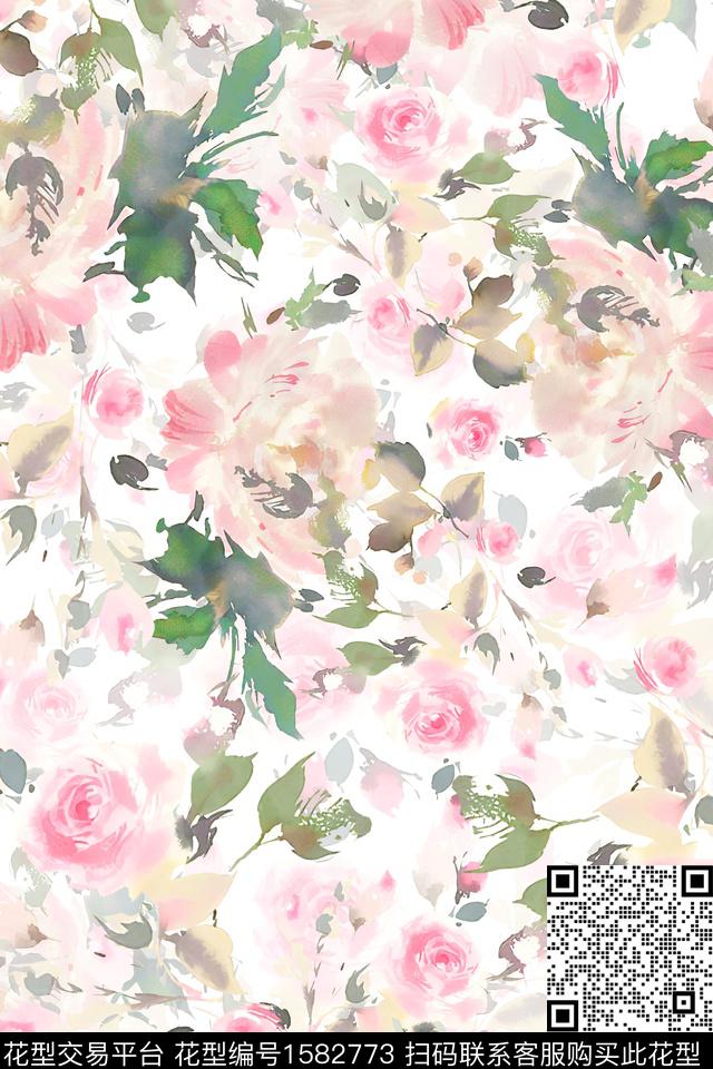 花卉水彩花卉抽象花卉数码印花华亿平台下载（图片编号: 1582773） - 瓦栏（Walan）