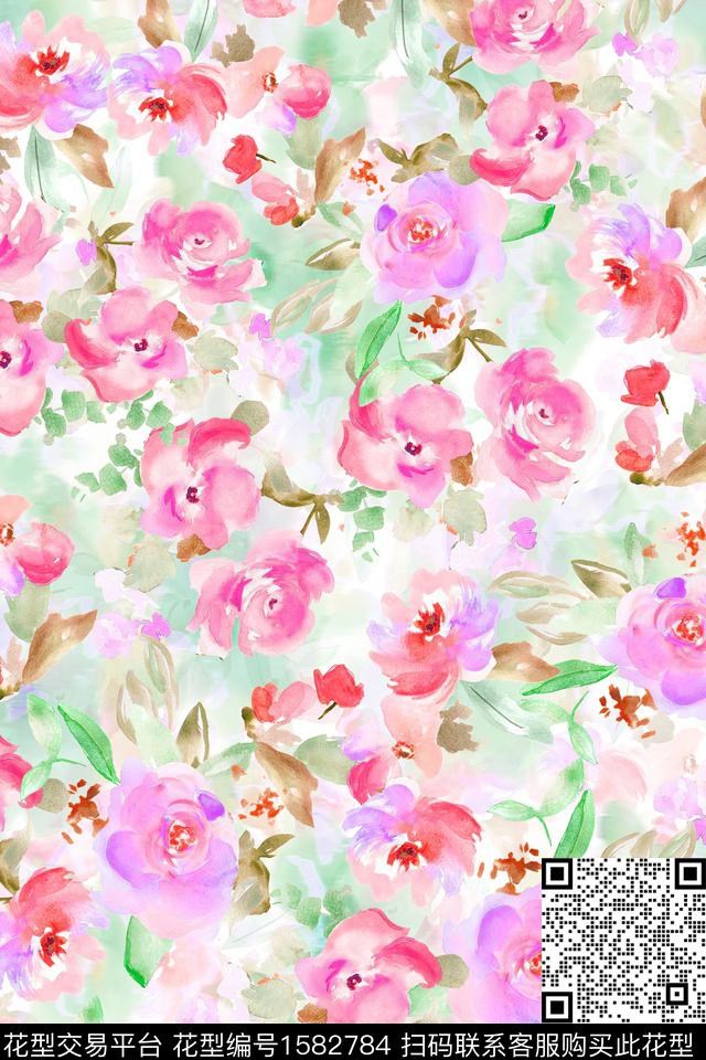 花卉水彩花卉数码印花华亿平台下载（图片编号: 1582784） - 瓦栏（Walan）
