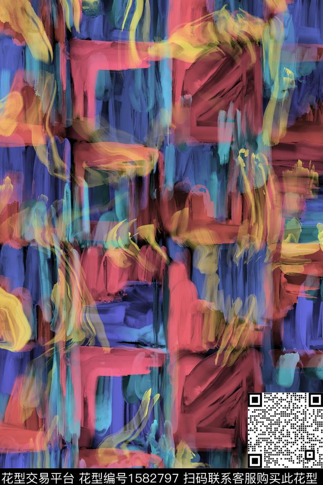 涂鸦水彩笔触数码印花华亿平台下载（图片编号: 1582797） - 瓦栏（Walan）