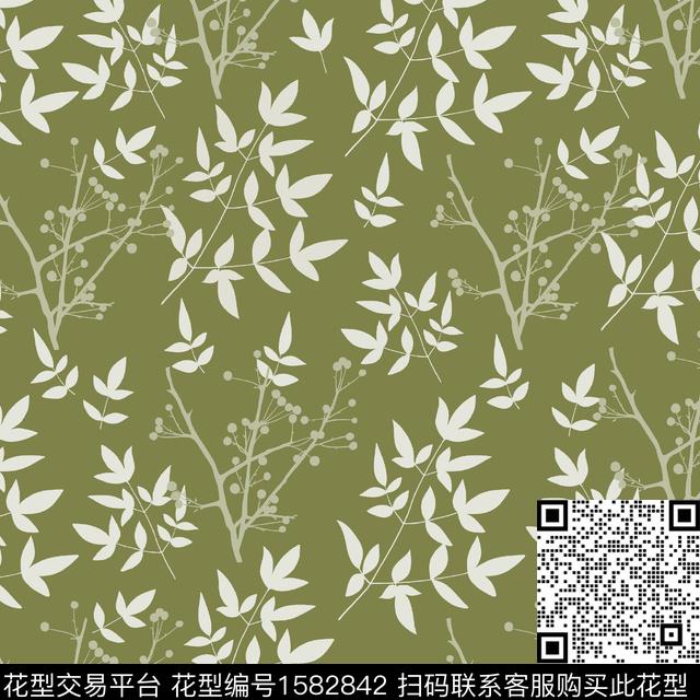 植物剪影叶子传统印花华亿平台下载（图片编号: 1582842） - 瓦栏（Walan）