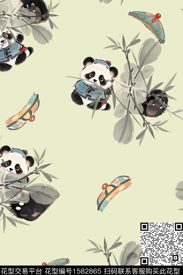 中国风卡通动物水墨风数码印花华亿平台下载（图片编号: 1582865） - 瓦栏（Walan）