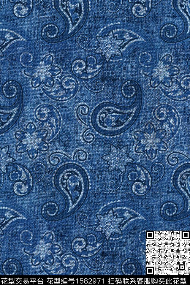 时尚牛仔佩斯利数码印花华亿平台下载（图片编号: 1582971） - 瓦栏（Walan）