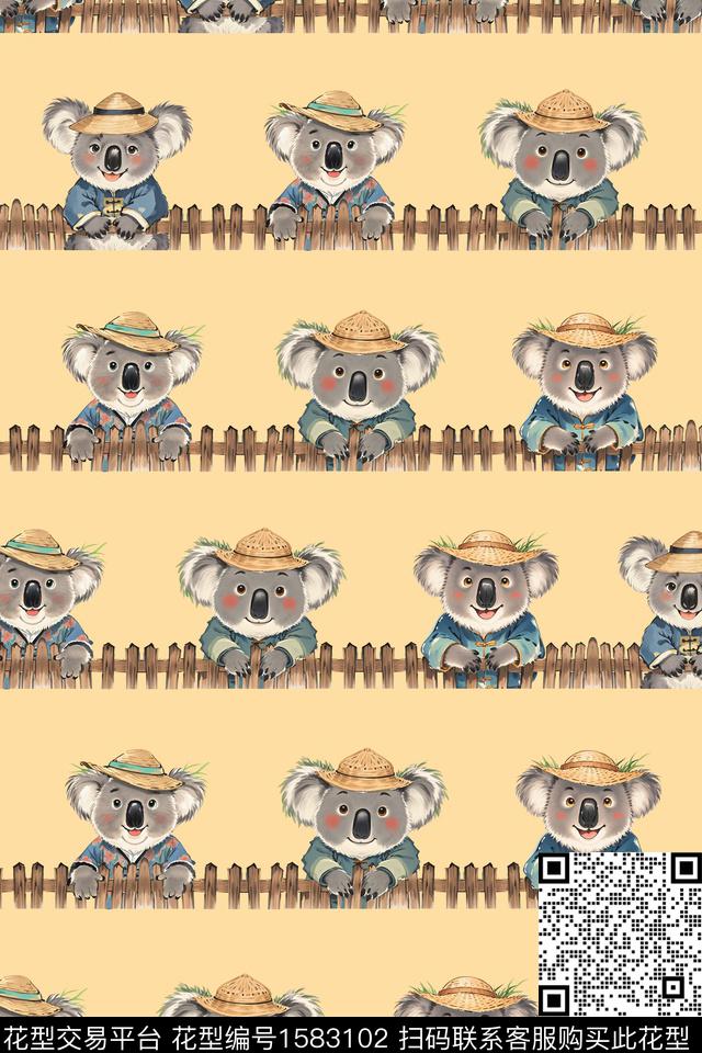 卡通栅栏考拉数码印花华亿平台下载（图片编号: 1583102） - 瓦栏（Walan）