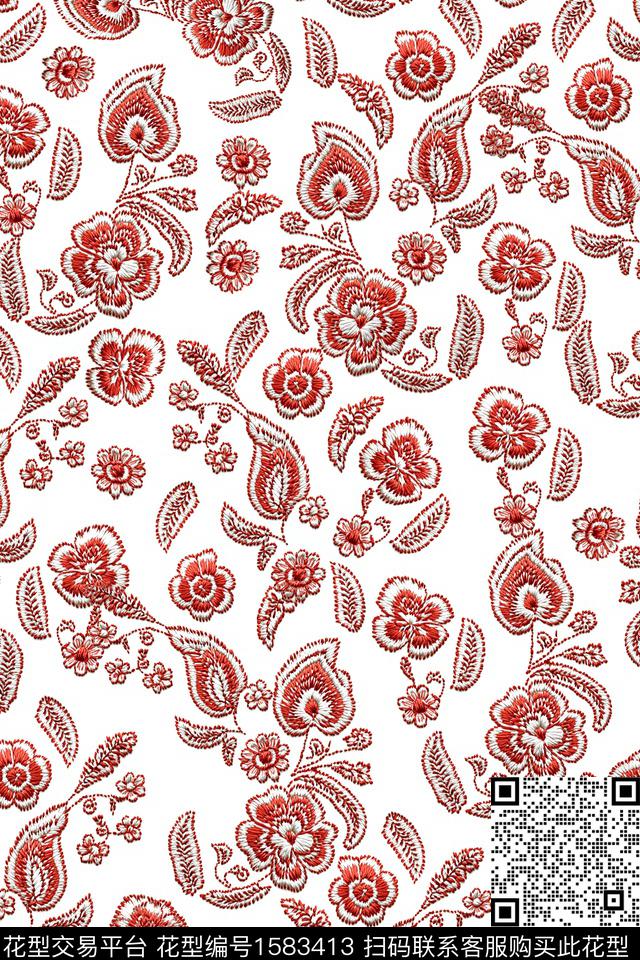 花卉仿绣花绣花华亿平台数码印花华亿平台下载（图片编号: 1583413） - 瓦栏（Walan）