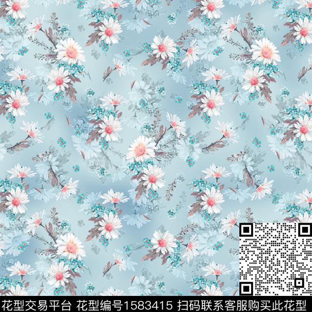 小碎花花卉水彩花卉数码印花华亿平台下载（图片编号: 1583415） - 瓦栏（Walan）