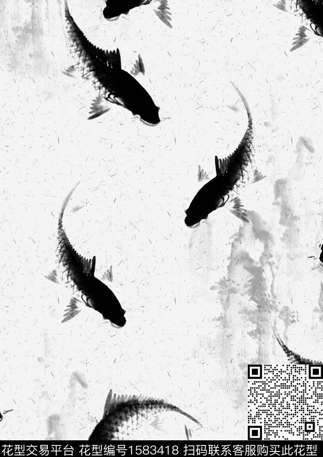 鱼中国风鲤鱼数码印花华亿平台下载（图片编号: 1583418） - 瓦栏（Walan）