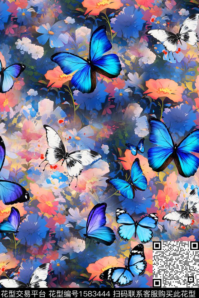 花卉底纹水彩花卉数码印花华亿平台下载（图片编号: 1583444） - 瓦栏（Walan）