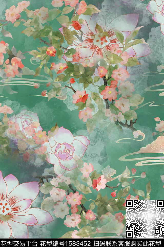 国画花卉手绘花卉数码印花华亿平台下载（图片编号: 1583452） - 瓦栏（Walan）