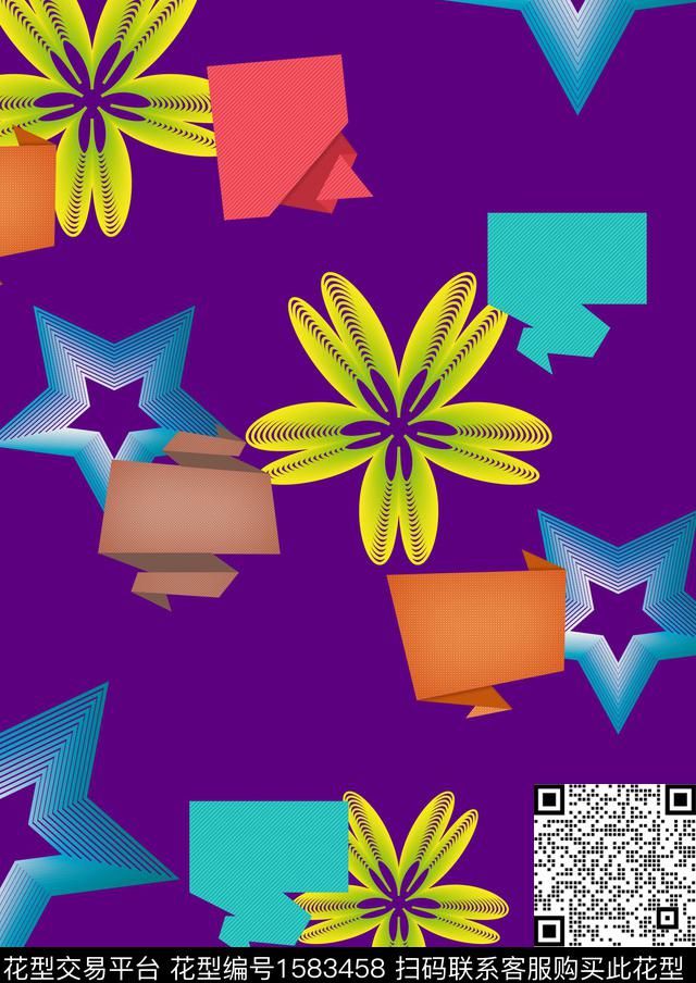 五角星几何抽象数码印花华亿平台下载（图片编号: 1583458） - 瓦栏（Walan）