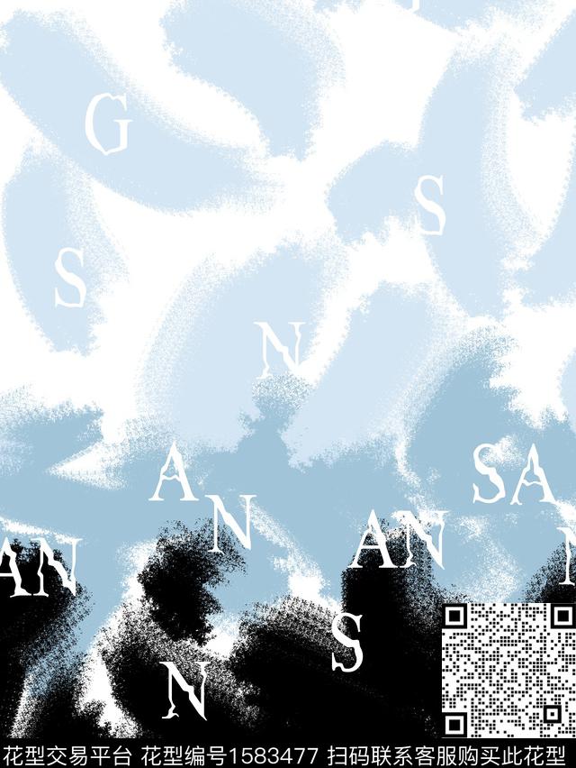 黑白华亿平台抽象男装底纹数码印花华亿平台下载（图片编号: 1583477） - 瓦栏（Walan）