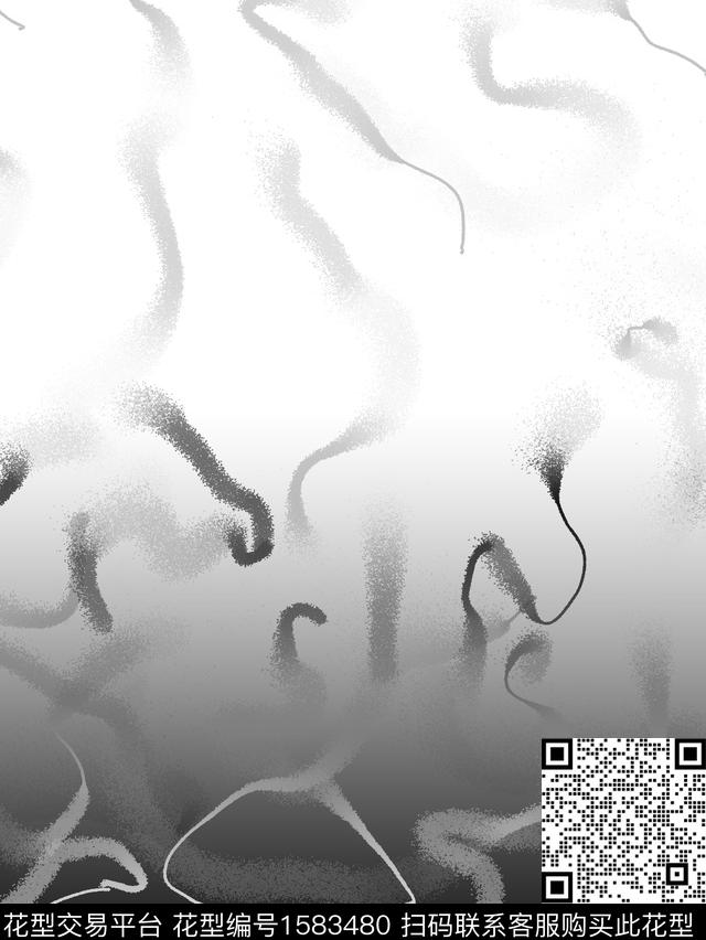 黑白华亿平台抽象笔触数码印花华亿平台下载（图片编号: 1583480） - 瓦栏（Walan）