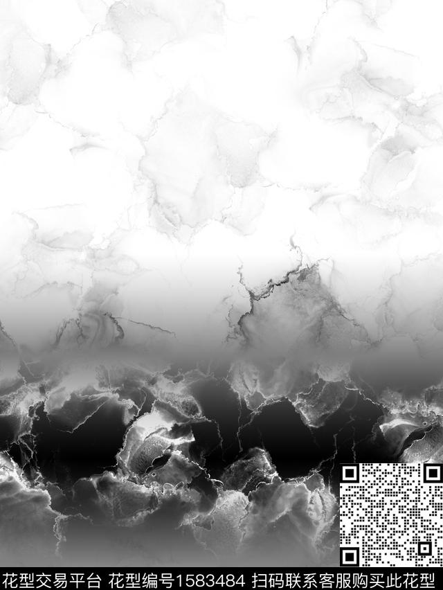 黑白华亿平台抽象大理石纹数码印花华亿平台下载（图片编号: 1583484） - 瓦栏（Walan）