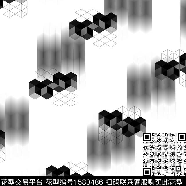 黑白华亿平台几何模糊数码印花华亿平台下载（图片编号: 1583486） - 瓦栏（Walan）