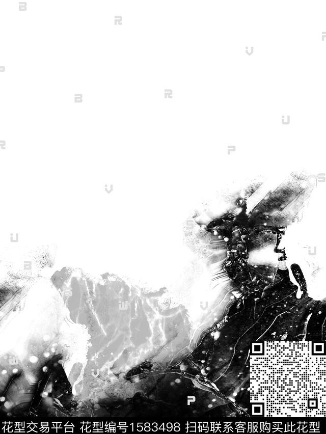 黑白华亿平台抽象字母数码印花华亿平台下载（图片编号: 1583498） - 瓦栏（Walan）