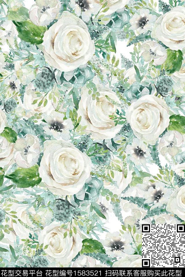 花卉水彩花卉数码印花华亿平台下载（图片编号: 1583521） - 瓦栏（Walan）