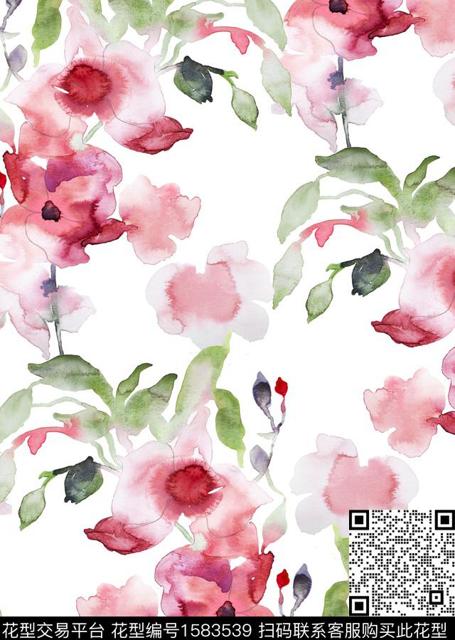 水彩花卉紫色花淡雅风数码印花华亿平台下载（图片编号: 1583539） - 瓦栏（Walan）