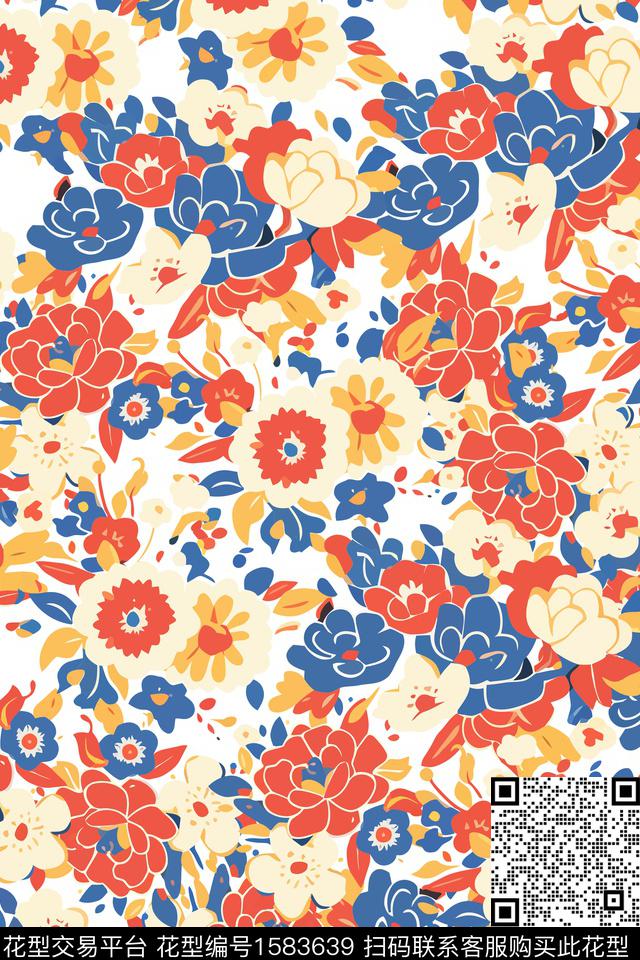 花卉女装满版散花数码印花华亿平台下载（图片编号: 1583639） - 瓦栏（Walan）