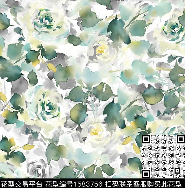花卉小花水彩花卉数码印花华亿平台下载（图片编号: 1583756） - 瓦栏（Walan）