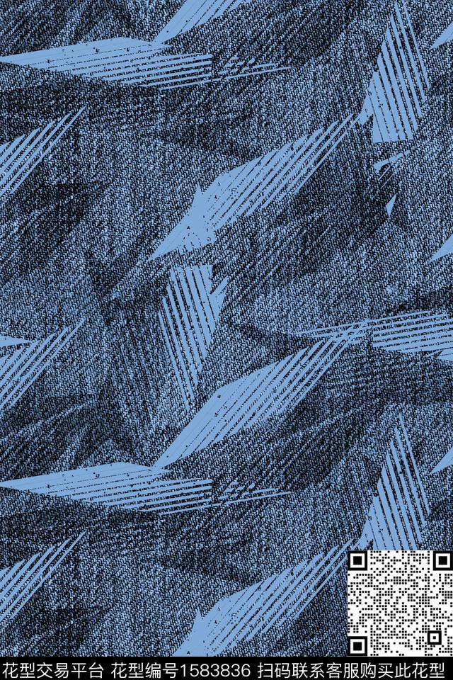 肌理几何牛仔纹数码印花华亿平台下载（图片编号: 1583836） - 瓦栏（Walan）