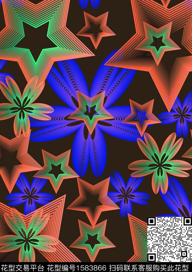 线条几何复色数码印花华亿平台下载（图片编号: 1583866） - 瓦栏（Walan）