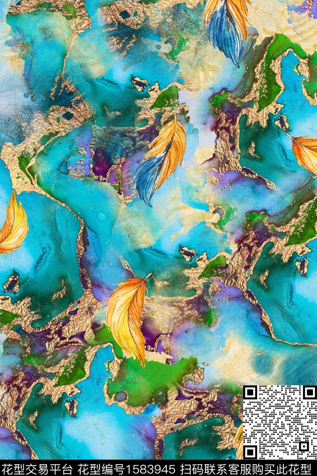 抽象肌理羽毛数码印花华亿平台下载（图片编号: 1583945） - 瓦栏（Walan）