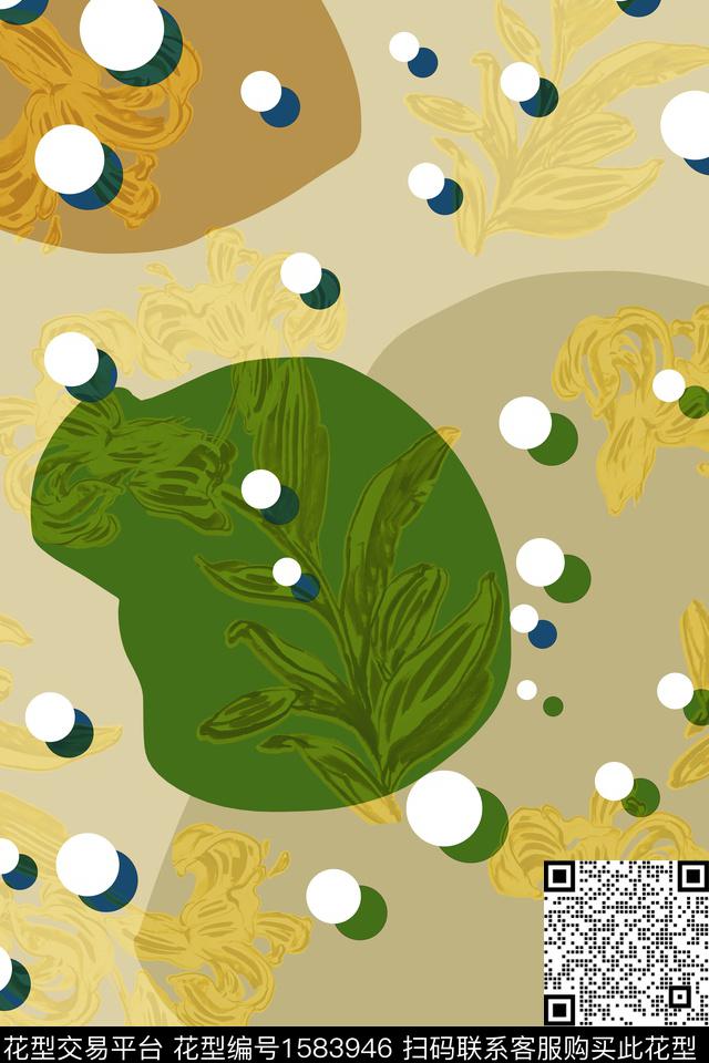 几何抽象花卉波点数码印花华亿平台下载（图片编号: 1583946） - 瓦栏（Walan）