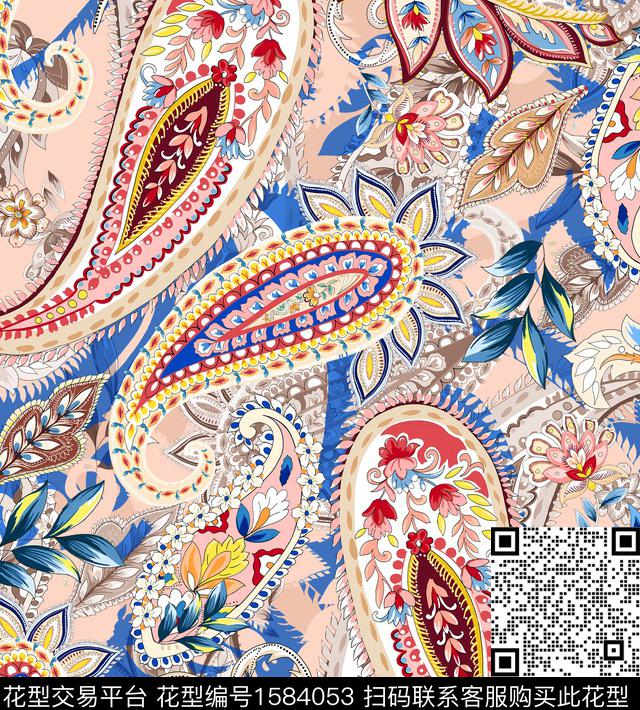 民族风叶子民族花卉数码印花华亿平台下载（图片编号: 1584053） - 瓦栏（Walan）