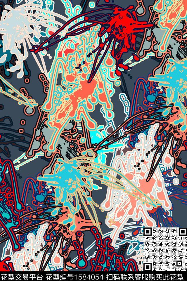 抽象涂鸦墨迹数码印花华亿平台下载（图片编号: 1584054） - 瓦栏（Walan）