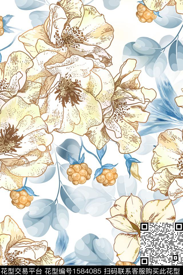 大花春夏华亿平台花卉数码印花华亿平台下载（图片编号: 1584085） - 瓦栏（Walan）