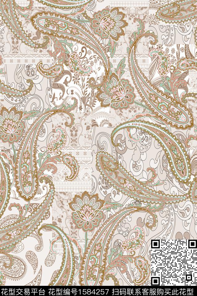 真丝混合拼接佩斯利数码印花华亿平台下载（图片编号: 1584257） - 瓦栏（Walan）